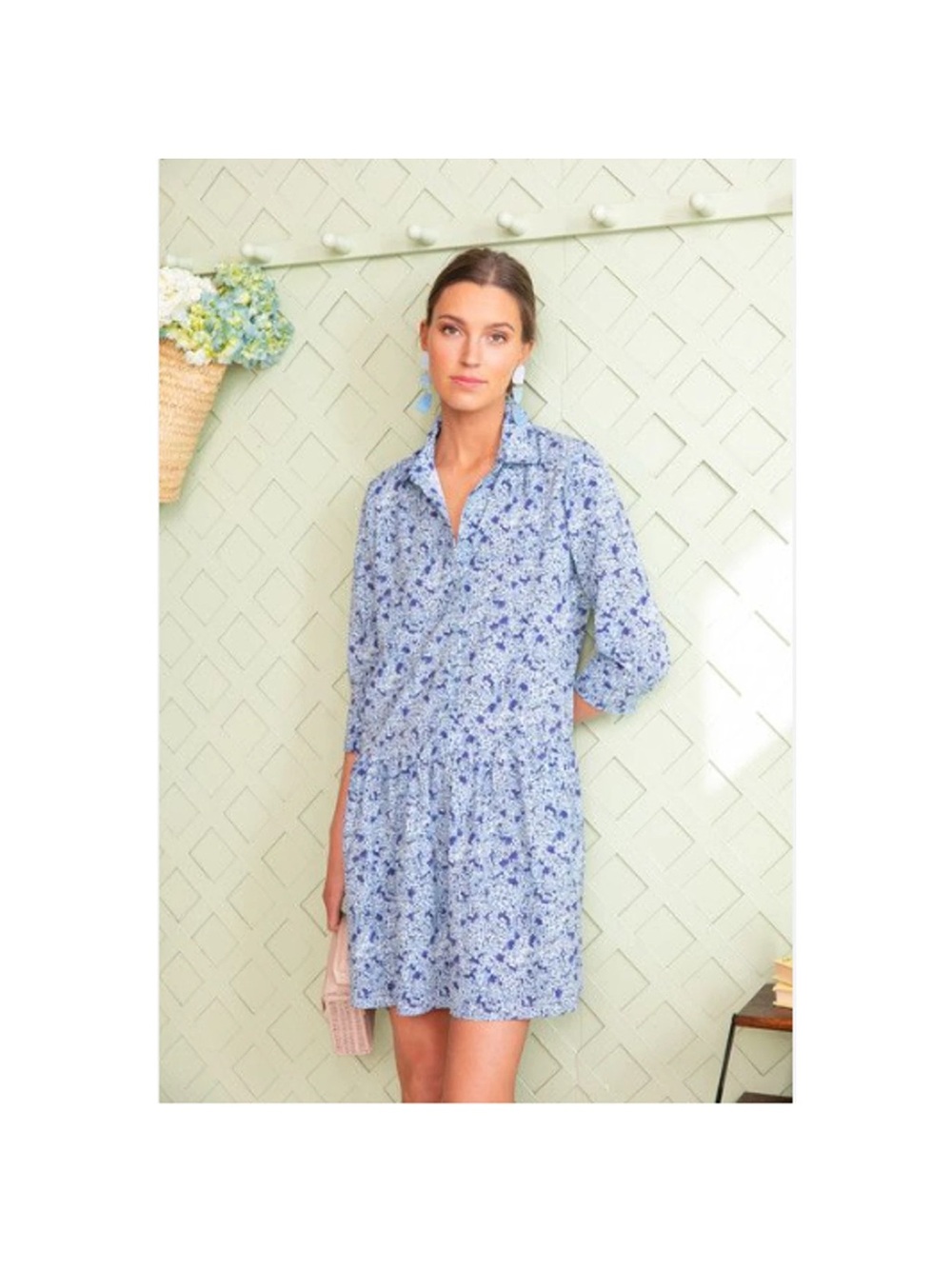 Tuckernuck Hayes Hydrangea Shirt Dress Blue Floral Drop Waist Mini Sz XXXL 3X 18